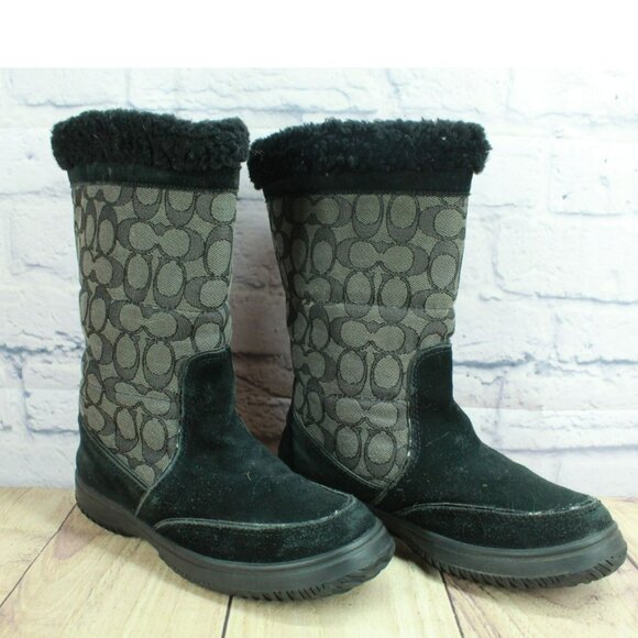 Coach Sherman Signature Black Size 7.5 B Pull on Suede Leather Winter Boots - Picture 3 of 9